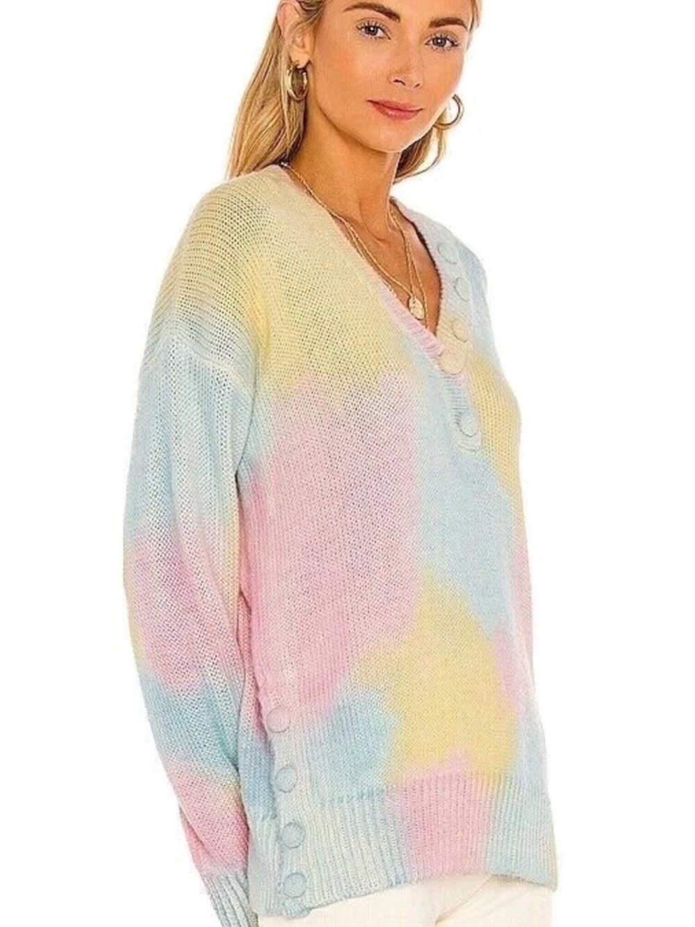 NWT LoveShackFancy Naveen V-Neck Sweater Pastel Alpaca Blend M